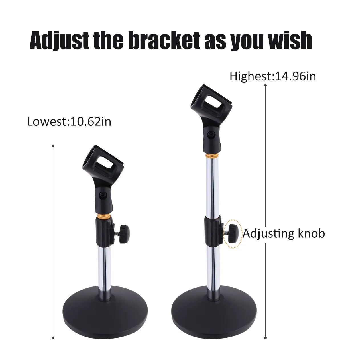 Adjustable Desktop Microphone Stand – Round Weighted Base with Liftable Shaft and Gooseneck Extension - All you need
