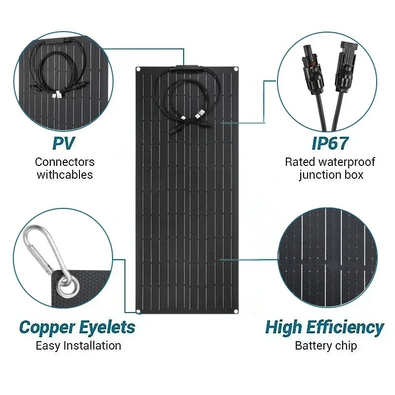 Flexible 300W Solar Charging Panel Kit with 60A Controller โ For Outdoor Energy Applications - All you need