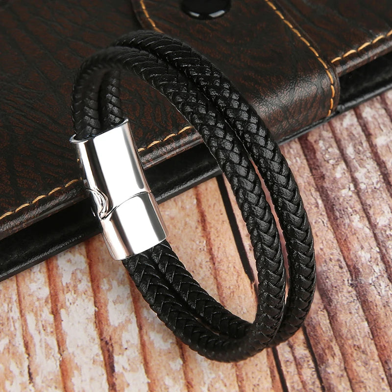๐งท Double-Layer Braided Leather Bracelet with Magnetic Clasp โ Unisex Design - All you need