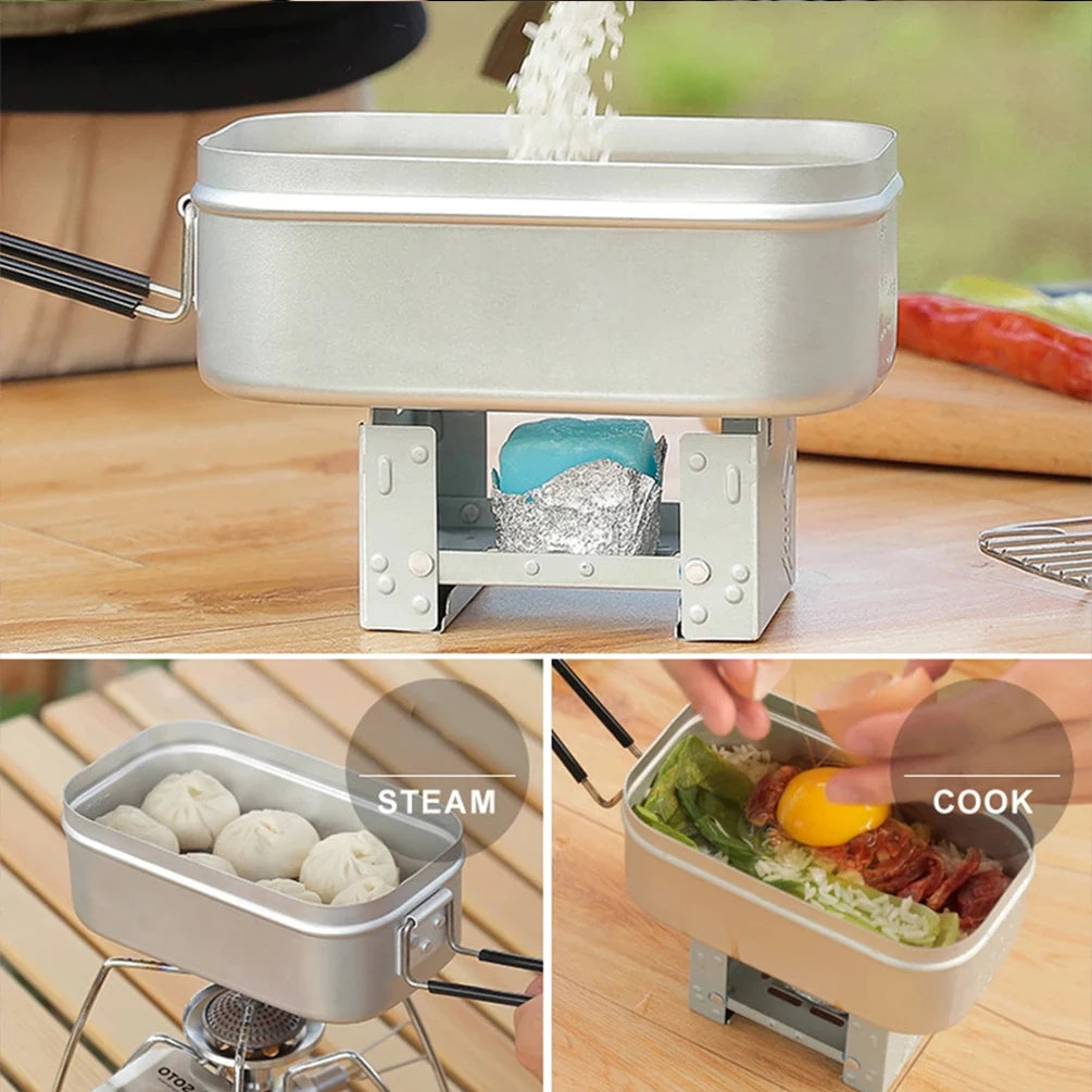 TWTOPSE Compact Camping Mess Tin Set – Multifunctional Aluminum Cookware with Folding Stove, - All you need