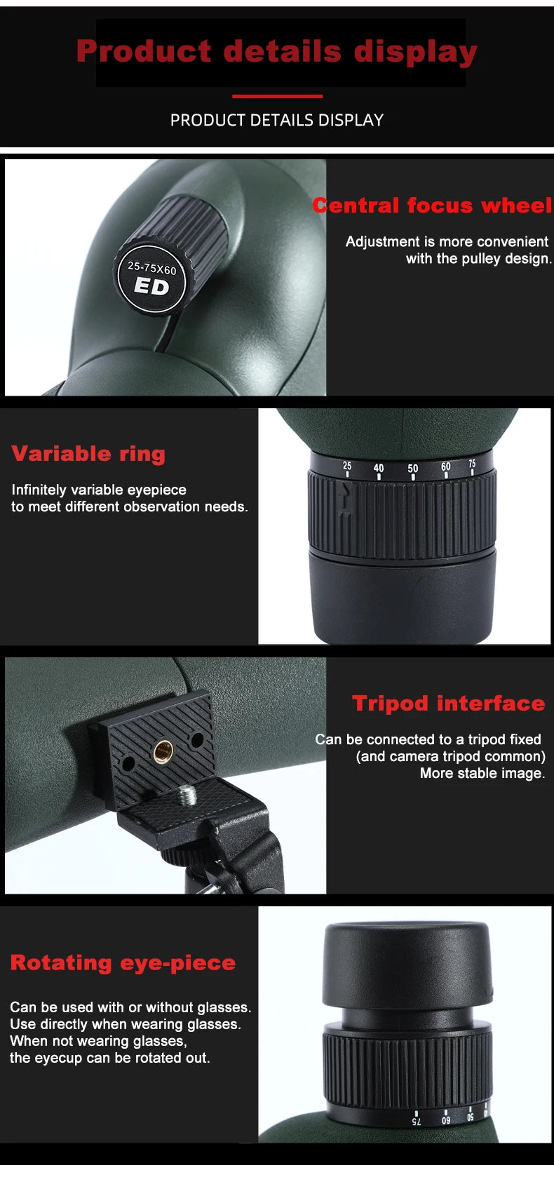 🔭 Product Title (English): 25–75x60 Spotting Scope Monocular Telescope with BAK4 Prism and ED Lens – For Outdoor Observation - All you need
