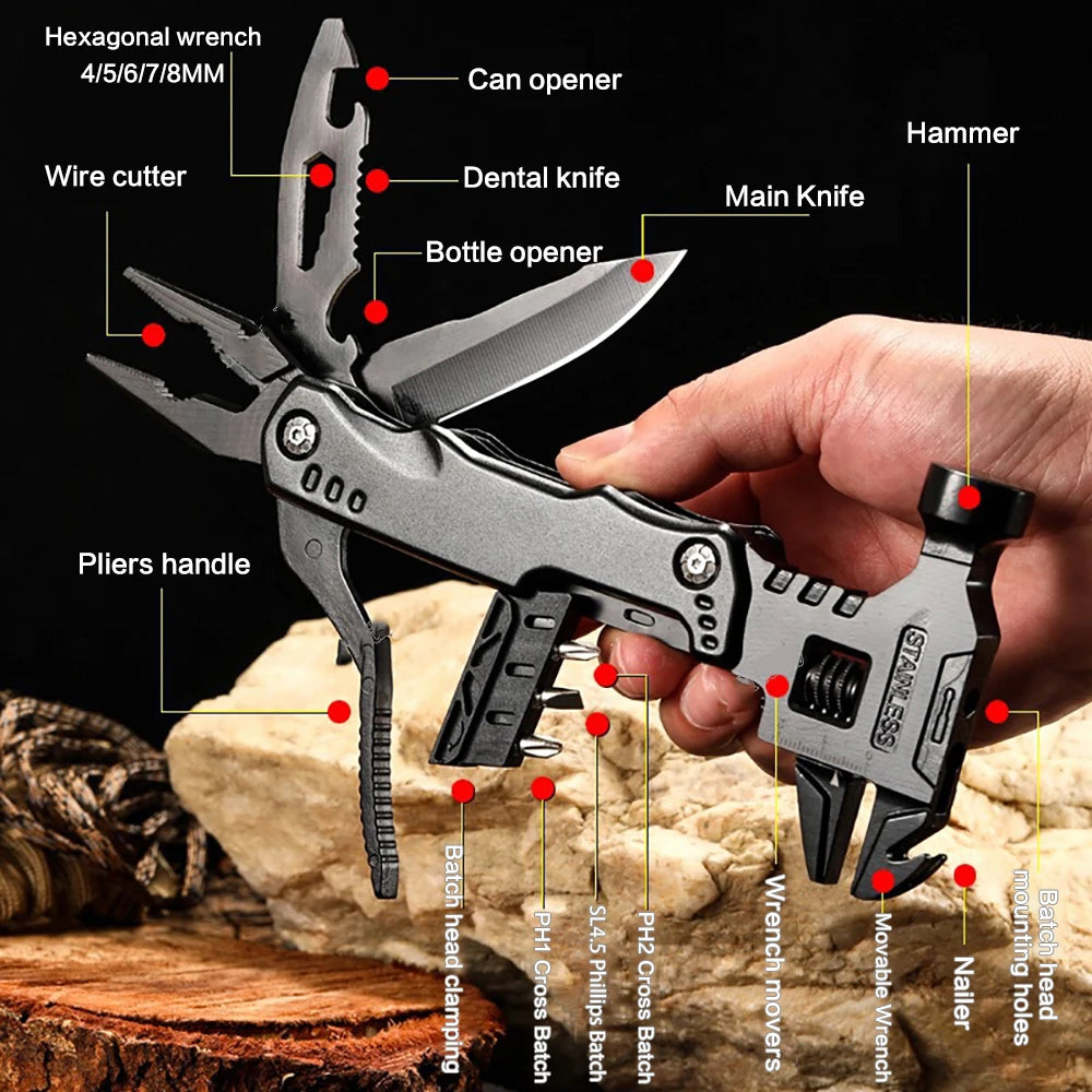 Survival Folding Multi-Tool – Stainless Steel 12-in-1 Pocket Pliers Knife for Field and Emergency Use - All you need