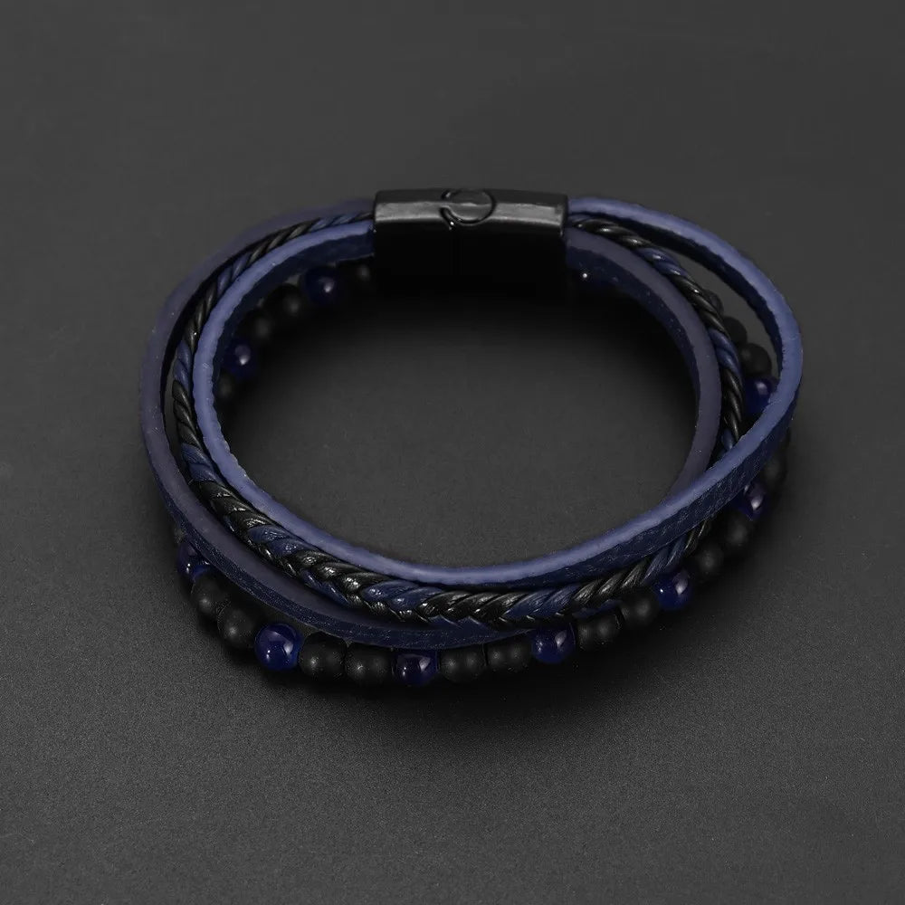 ๐งต New Vintage Leather Handwoven Rope Bracelet โ Men's Magnetic Buckle Cuff - All you need