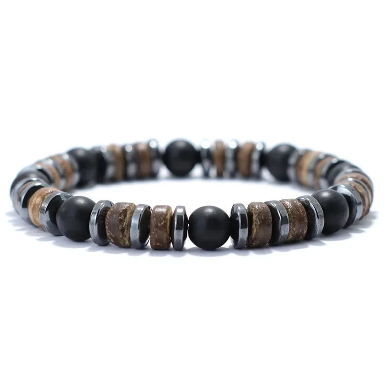 Vintage Natural Stone & Wooden Bead Bracelet — Tiger Eye, Onyx & Hematite - All you need