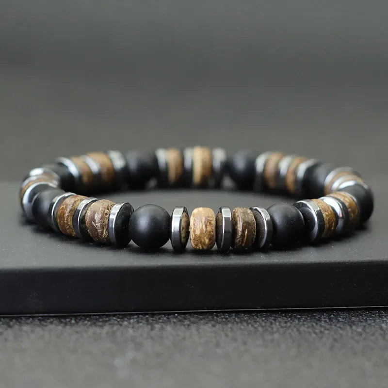 Vintage Natural Stone & Wooden Bead Bracelet — Tiger Eye, Onyx & Hematite - All you need