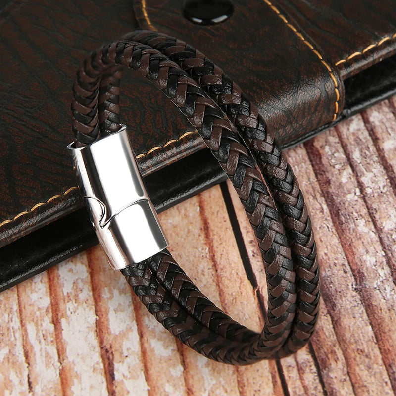 ๐งท Double-Layer Braided Leather Bracelet with Magnetic Clasp โ Unisex Design - All you need