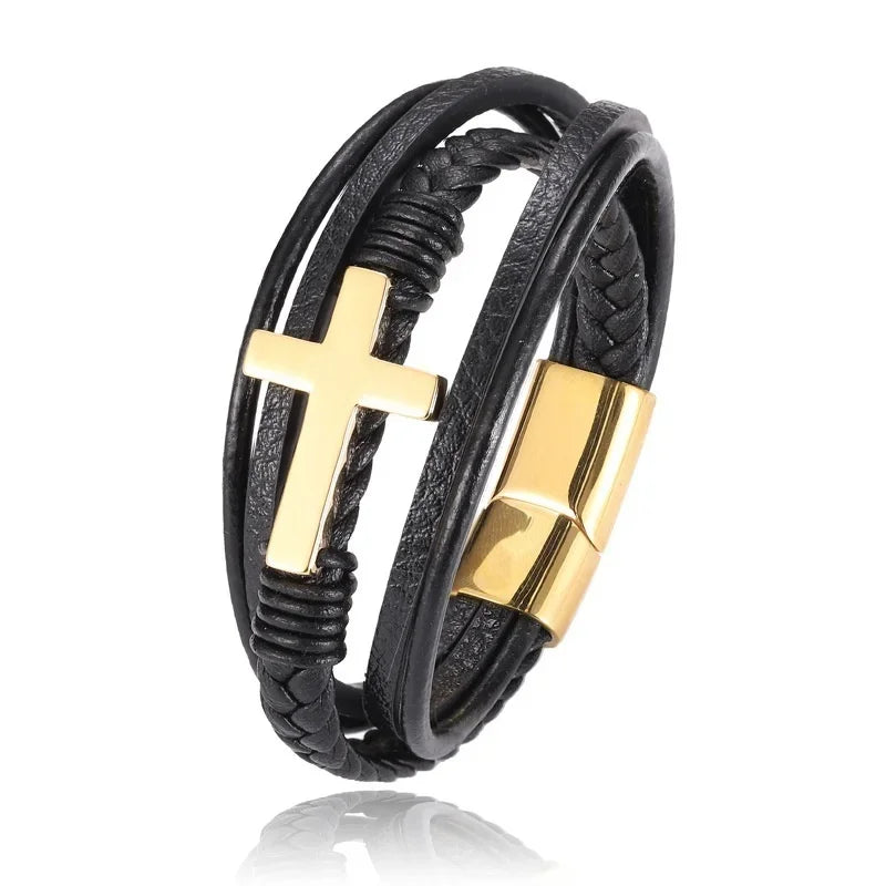 Multilayer Braided Leather Bracelet with Stainless Steel Star of David – Magnetic Clasp - All you need