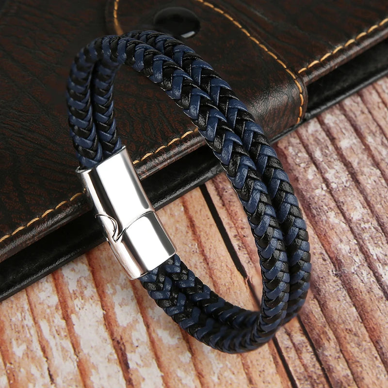 ๐งท Double-Layer Braided Leather Bracelet with Magnetic Clasp โ Unisex Design - All you need