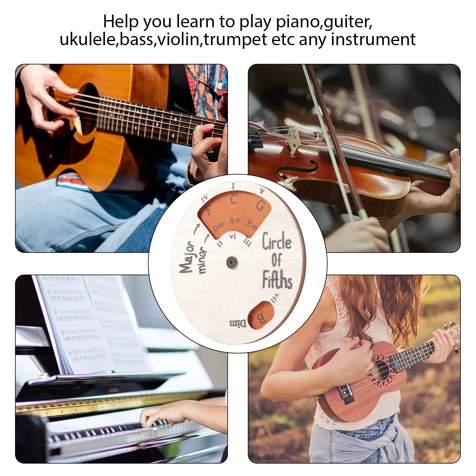 Wooden Circle of Fifths Music Wheel – Music Theory Guide & Transposition Tool – Diameter 12cm - All you need