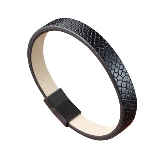 🧷 Men's Black Leather Bracelet – 21cm, Stainless Steel Magnetic Clasp - All you need