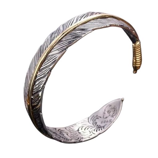 Adjustable Metal Cuff Bracelet with Feather and Tang Grass Motif – Unisex Design - All you need