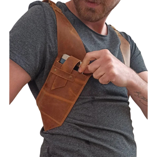 PU Leather Double Pocket Chest Harness Bag – Retro Utility Holster for Phone, Wallet & Accessories - All you need