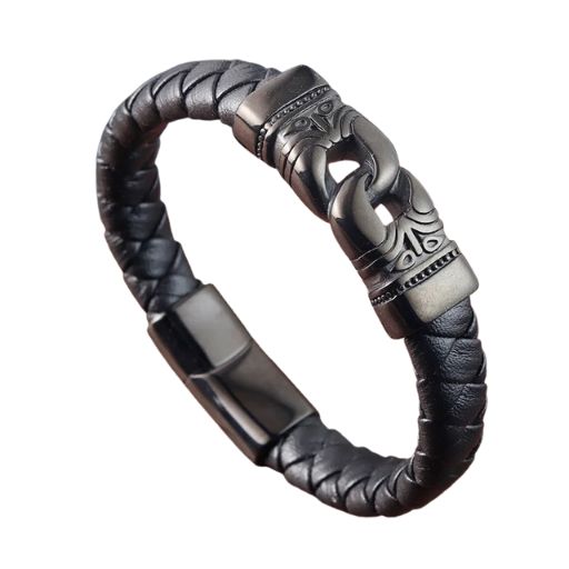 Viking-Style Men's Bracelet – Thick Braided Genuine Leather with Stainless Steel Accents - All you need