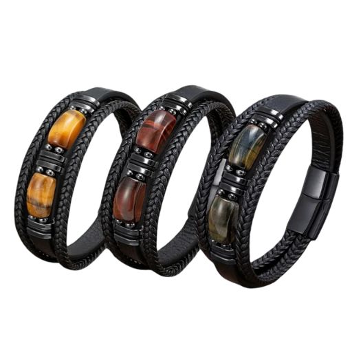 Natural Stone & Leather Bracelet – Adjustable Handmade Boho Style - All you need