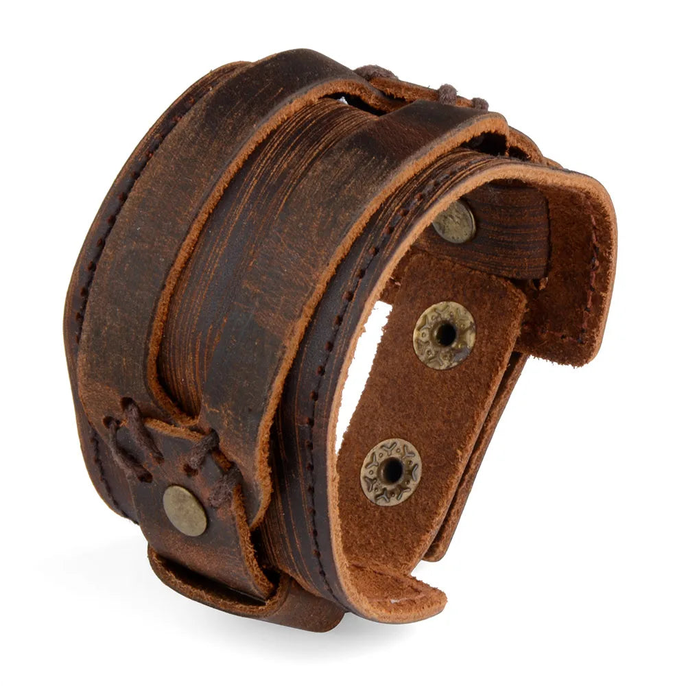 Chanfar Wide Leather Punk Cuff Bracelet – Unisex Rock Style Accessory - All you need