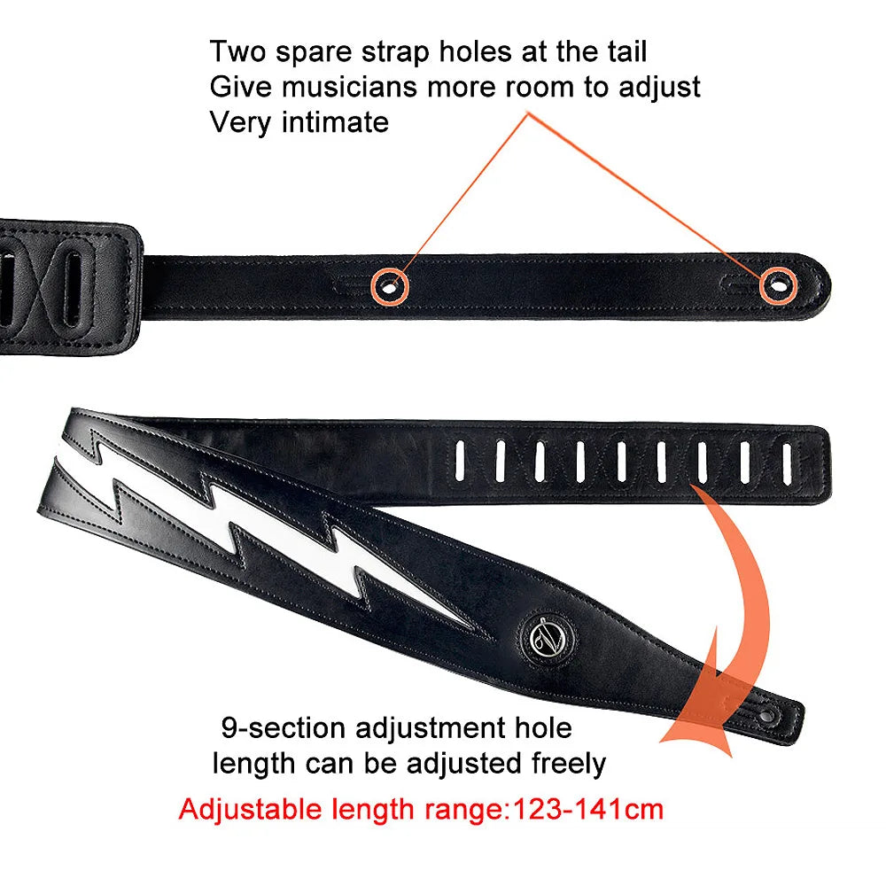 Premium Leather Guitar Strap with Lightning Design – Comfortable Adjustable Support for Acoustic, Electric & Bass Guitars - All you need