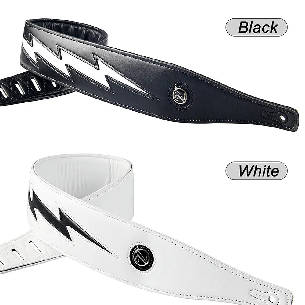 Premium Leather Guitar Strap with Lightning Design – Comfortable Adjustable Support for Acoustic, Electric & Bass Guitars - All you need
