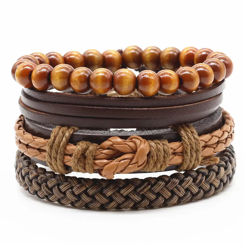 Braided Genuine Leather Cuff Bracelet with Beads – Multilayer Vintage Style, Unisex - All you need