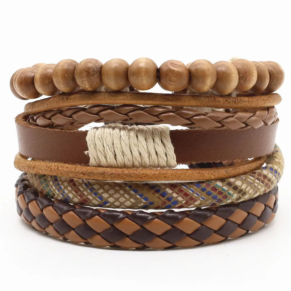Braided Genuine Leather Cuff Bracelet with Beads – Multilayer Vintage Style, Unisex - All you need