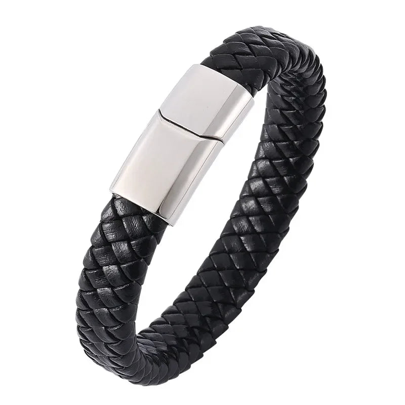 🧵 Vintage Hand-Woven Leather Bracelet with Stainless Steel Magnetic Clasp - All you need