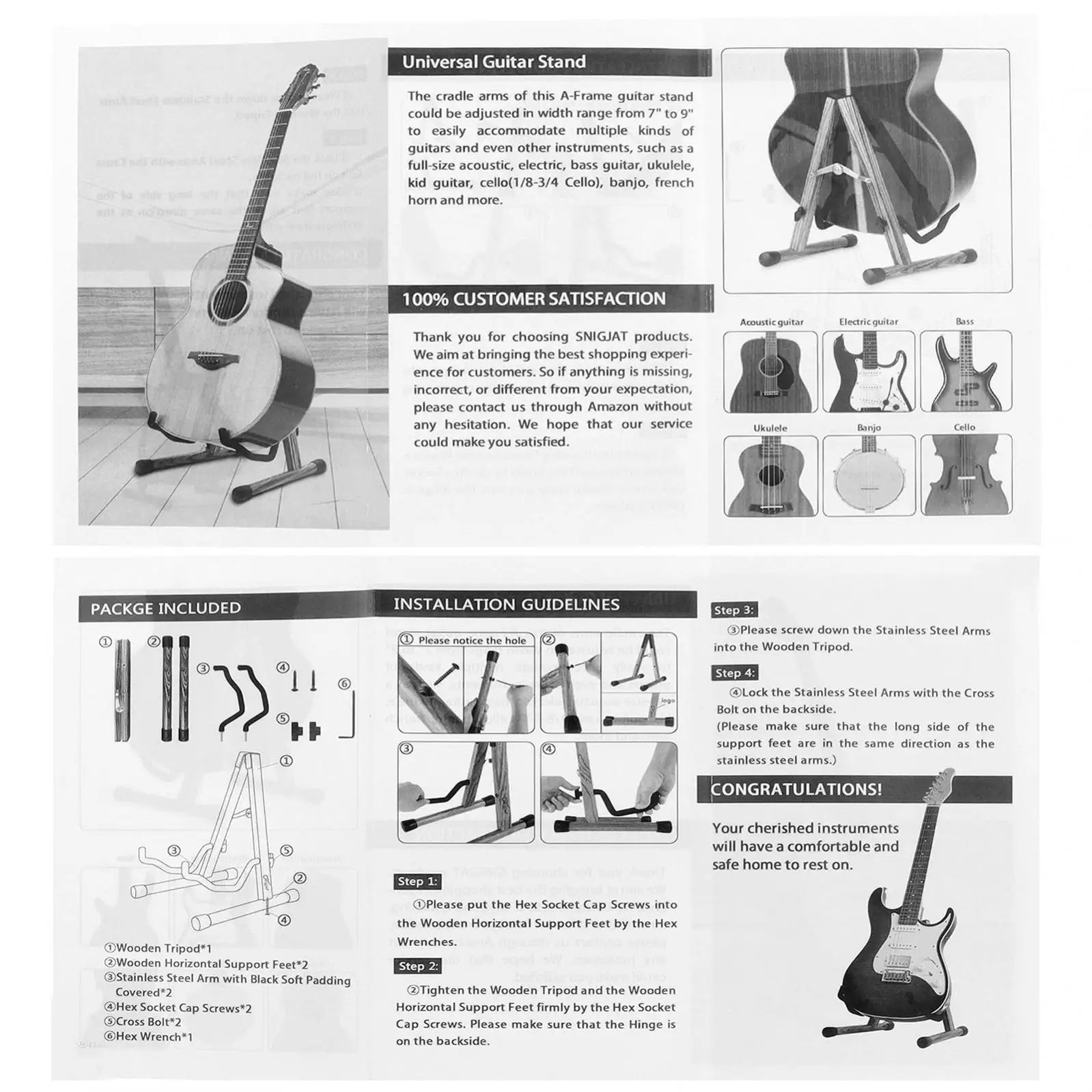 Real Mahogany Solid Wood Floor Stand for Acoustic, Electric, Classical Guitars & Bass – Single Instrument Holder - All you need