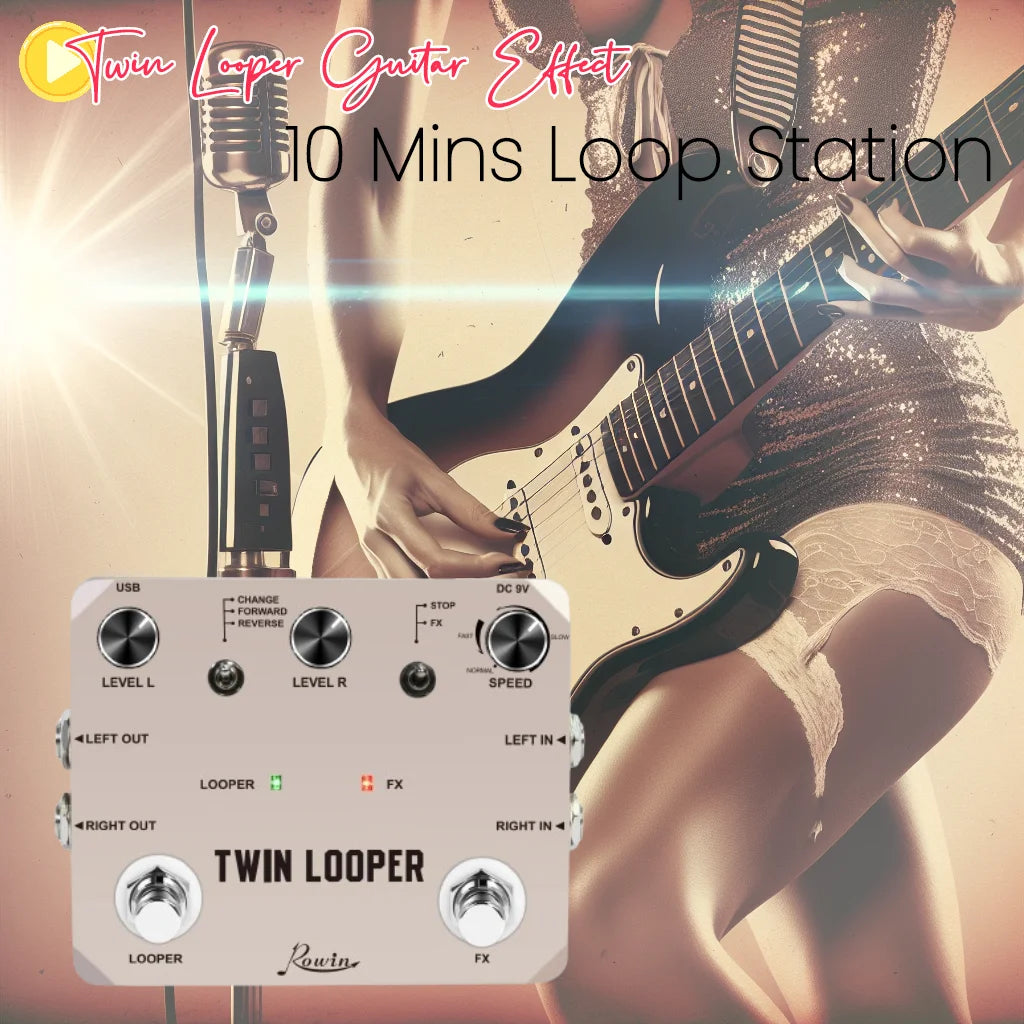 Rowin Twin Looper Station – Dual Footswitch Guitar Pedal with 11 Loop Modes, 10-Minute Recording & Reverse Playback - All you need