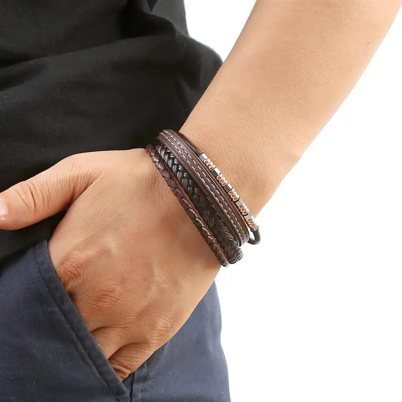 Multilayer Braided Leather Bracelet for Men with Magnetic Clasp – Available in 3 Sizes - All you need
