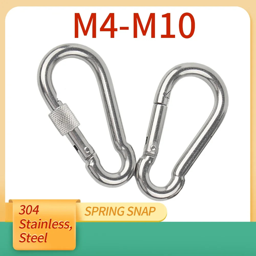 1/2/5-Pack 304 Stainless Steel Spring Snap Carabiner Hook – Quick Link D-Type Lock Ring for Chains, Ropes & General Use - All you need