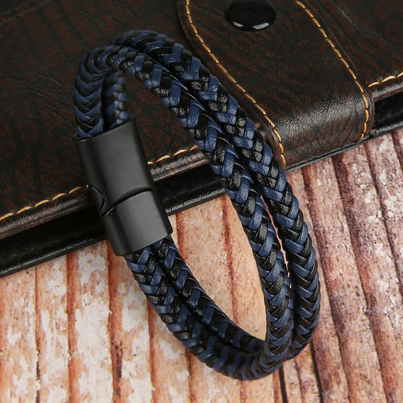 🧷 Double-Layer Braided Leather Bracelet with Magnetic Clasp – Unisex Design - All you need