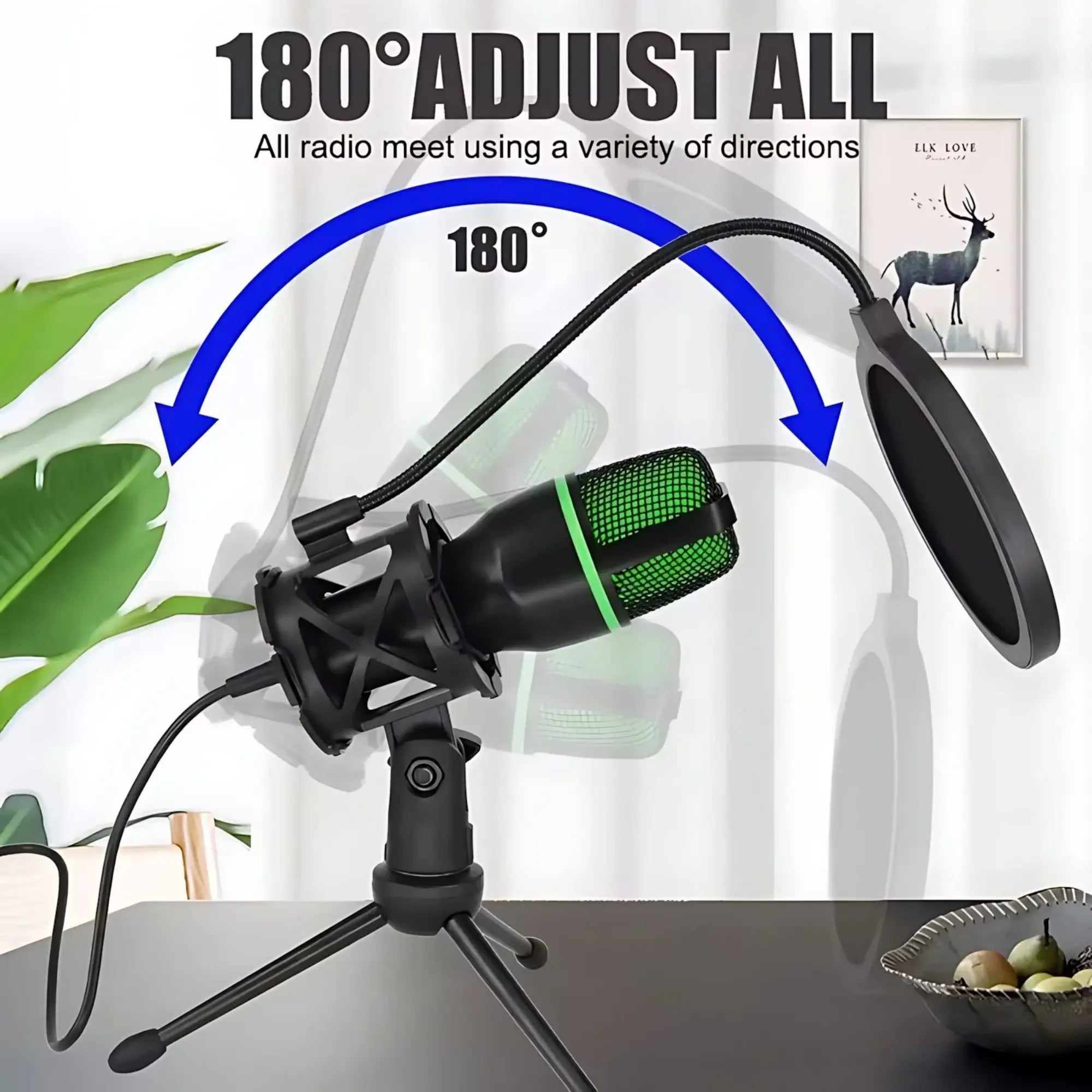 Professional Condenser Microphone Kit, RGB Lighting & Tripod Stand, PUSB & 3.5mm Condenser Microphone Kit – RGB Lighting, Noise Reduction, Tabletop Stand | For Recording, Streaming & Online Communicationerfect for Streaming, YouTube, Podcasts & Recording - All you need