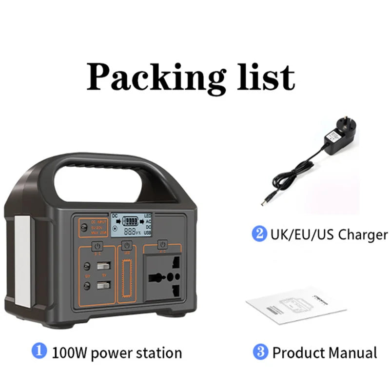 JSD Solar 100W Portable Power Station – Dual-Voltage Generator with LED & USB/DC Outputs - All you need