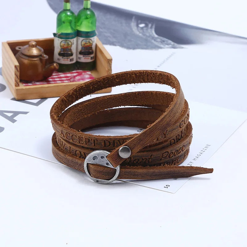 🧵 TUHAI Vintage Multilayer PU Leather Bracelet – Adjustable Unisex Wristband 🧑‍🤝‍🧑 - All you need
