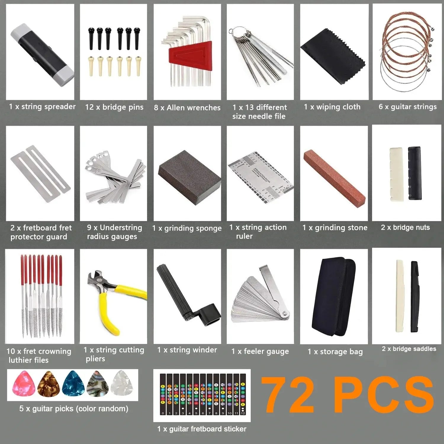 Miwayer Guitar Repair Toolkit – 25/45/72 Pcs Maintenance Set with Storage Bag | Tools for Setup, Adjustment & Cleaning of String Instruments - All you need