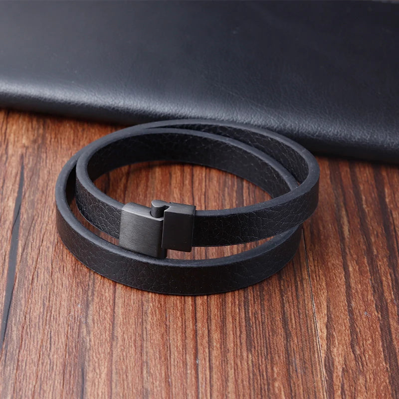 🧷 Men's Braided Leather & Stainless Steel Bracelet – 21cm Magnetic Clasp - All you need
