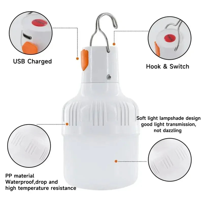 USB Rechargeable LED Bulb Lantern – Portable, Waterproof, 5 Lighting Modes – 20W to 160W Options for Outdoor Camping & Emergency Use - All you need