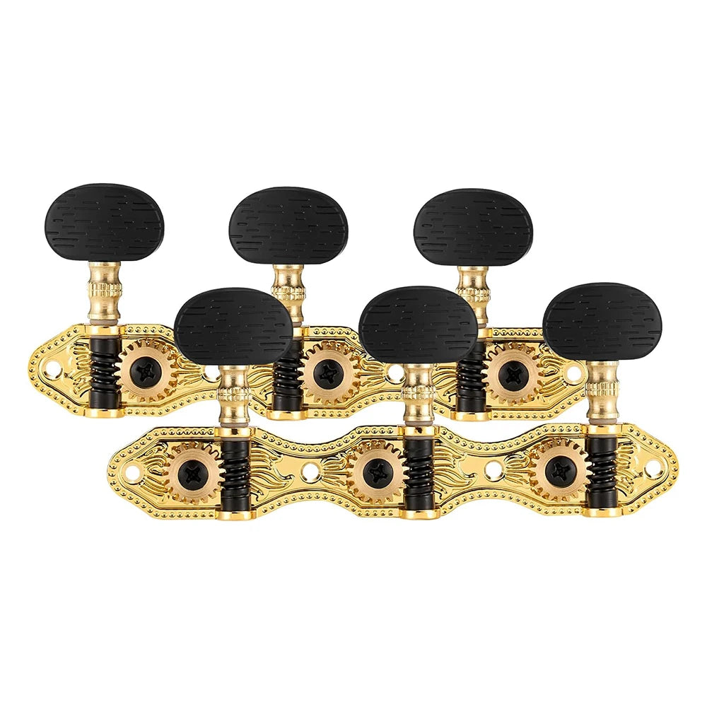 Classical Guitar Tuning Pegs – Gold-Plated Machine Heads with Black Knobs | 3L3R Configuration | Standard Spacing - All you need