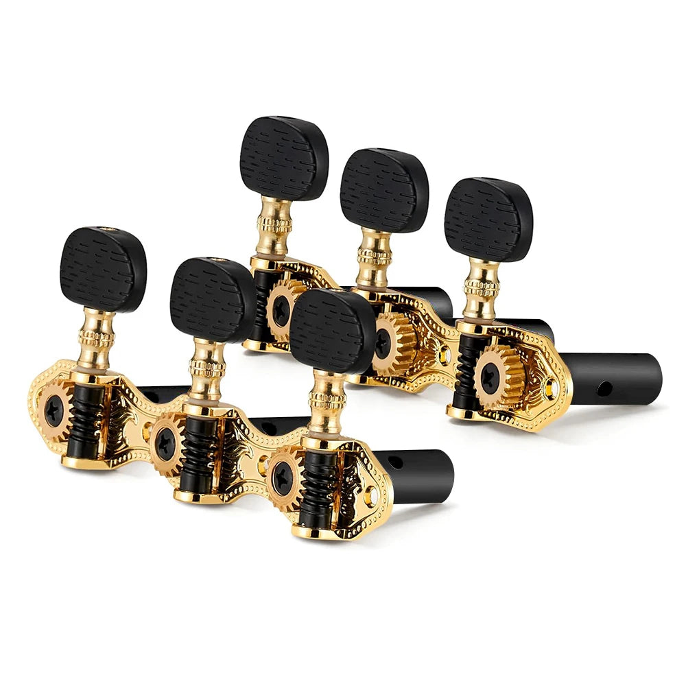 Classical Guitar Tuning Pegs – Gold-Plated Machine Heads with Black Knobs | 3L3R Configuration | Standard Spacing - All you need