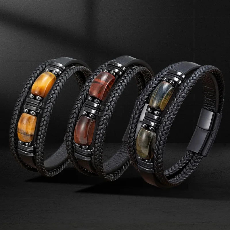 Natural Stone & Leather Bracelet – Adjustable Handmade Boho Style - All you need