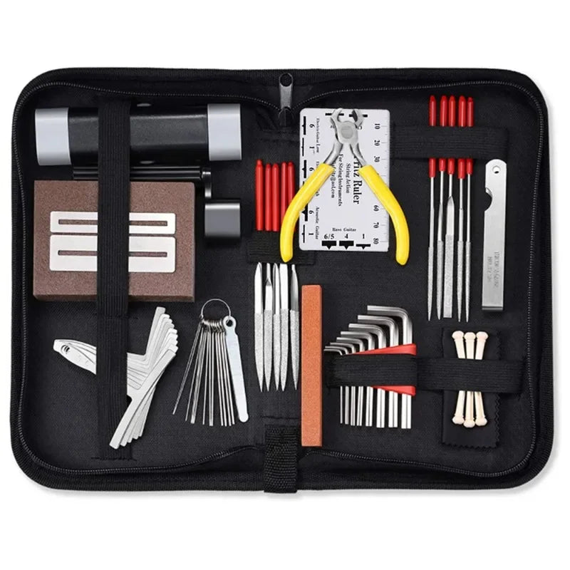 45-Piece Guitar Maintenance & Setup Toolkit with Carry Case – Comprehensive Accessory Set for Acoustic, Electric, Bass & Ukulele Instruments - All you need