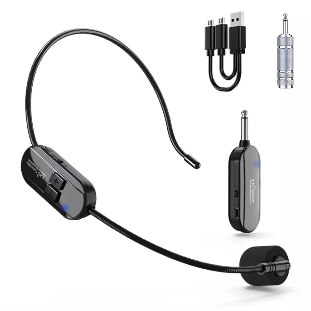 2.4G Wireless Headset Microphone Kit with Transmitter and Receiver – Ideal for Voice Amplifiers, Teaching, Guided Tours, and Stage Use - All you need