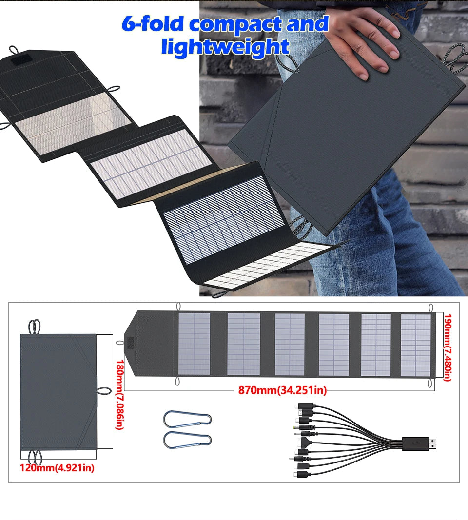 🔆 800W Foldable Solar Panel Charger – 6-Fold Monocrystalline Portable Power Supply with USB/DC Outputs - All you need