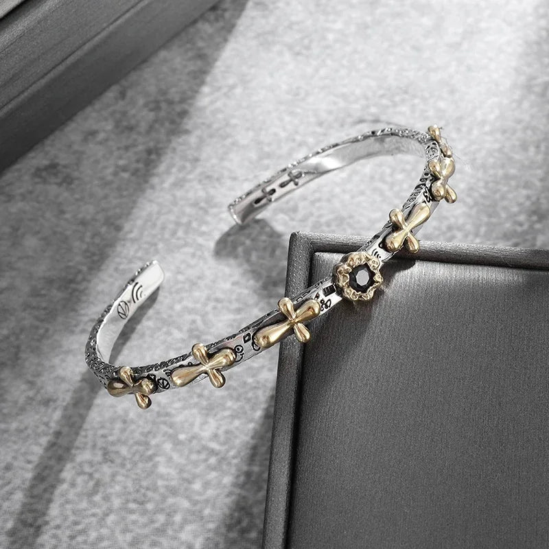 Adjustable Metal Cuff Bracelet with Feather and Tang Grass Motif – Unisex Design - All you need