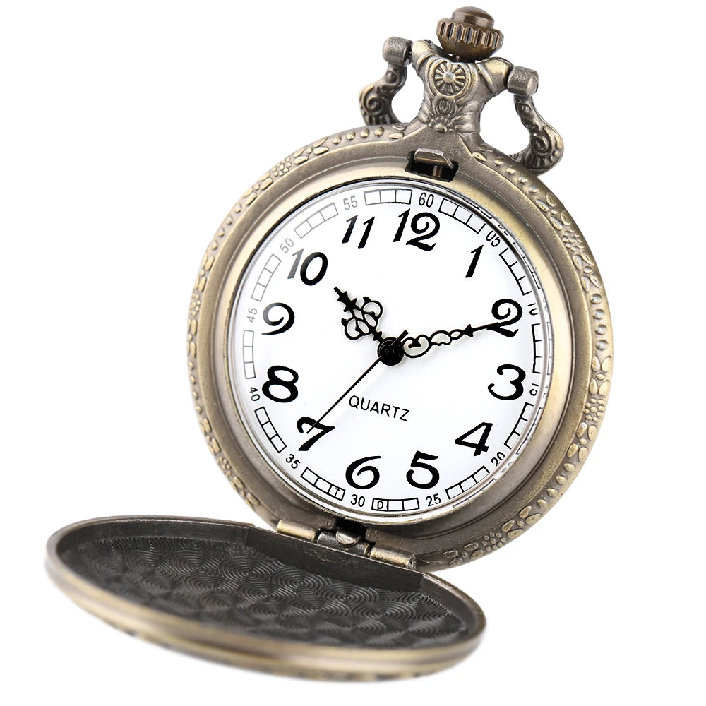 Classic Bronze Full Hunter Quartz Pocket Watch – Arabic Numerals Dial with Necklace Chain - All you need