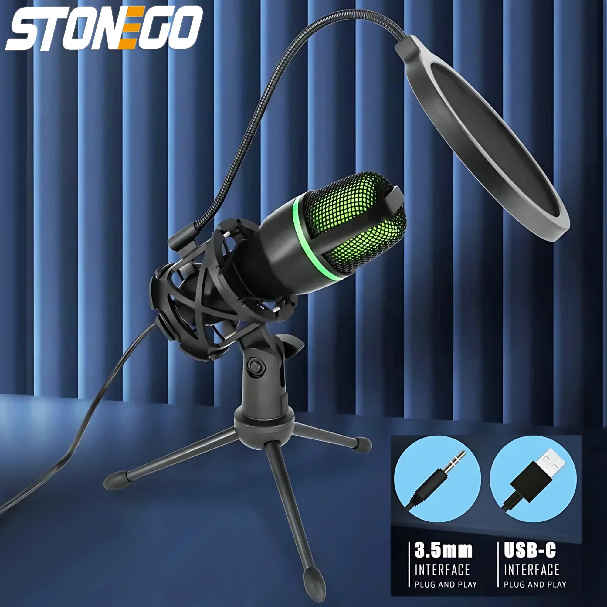 Professional Condenser Microphone Kit, RGB Lighting & Tripod Stand, PUSB & 3.5mm Condenser Microphone Kit – RGB Lighting, Noise Reduction, Tabletop Stand | For Recording, Streaming & Online Communicationerfect for Streaming, YouTube, Podcasts & Recording - All you need
