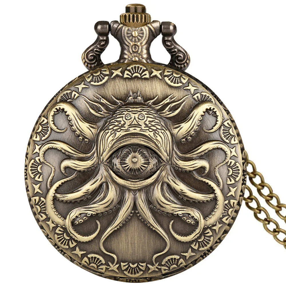 Retro Octopus Pattern Quartz Pocket Watch – Arabic Numerals Dial with Necklace Chain - All you need