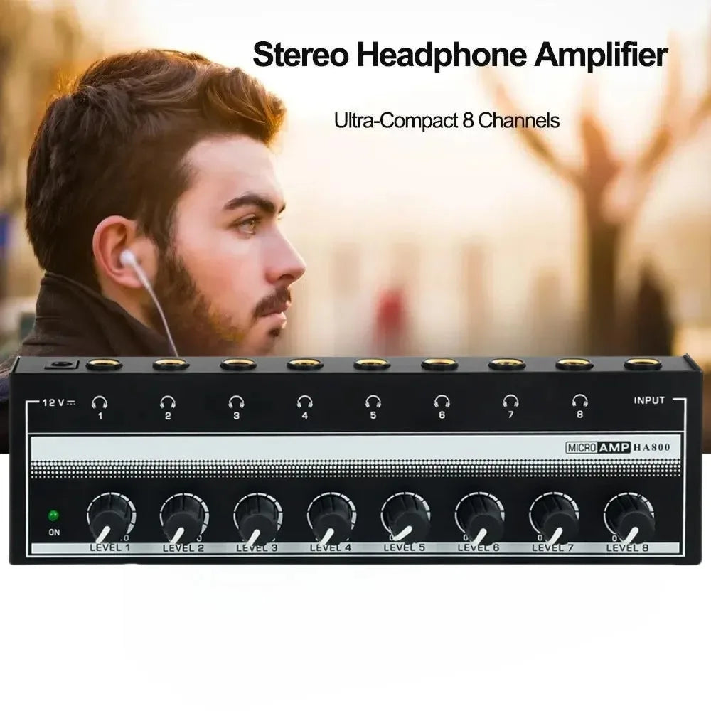 HA800 Mini Stereo Headphone Amplifier – 8 Independent Channels with Power Adapter and 6.35mm Input Connectivity - All you need