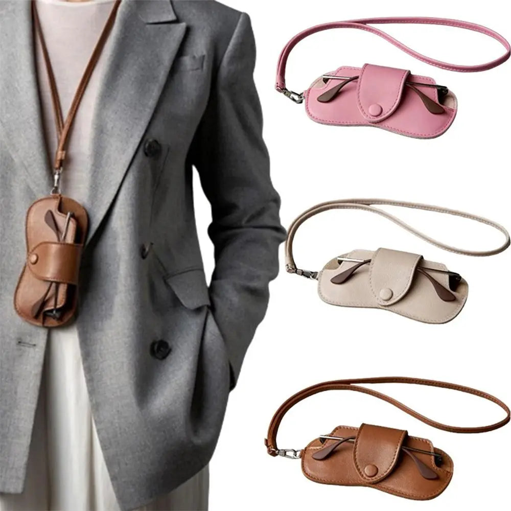 PU Leather Eyewear Storage Pouch with Neck Strap – Geometric Pattern, Foldable & Durable - All you need