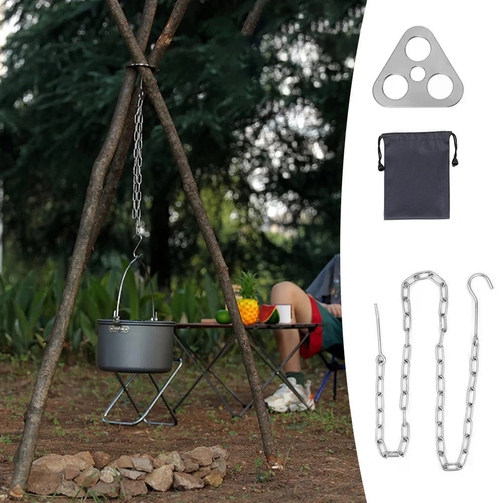 Adjustable Stainless Steel Hanging Tripod – For Campfire Cooking, Picnic Use & Outdoor Gear Suspension - All you need