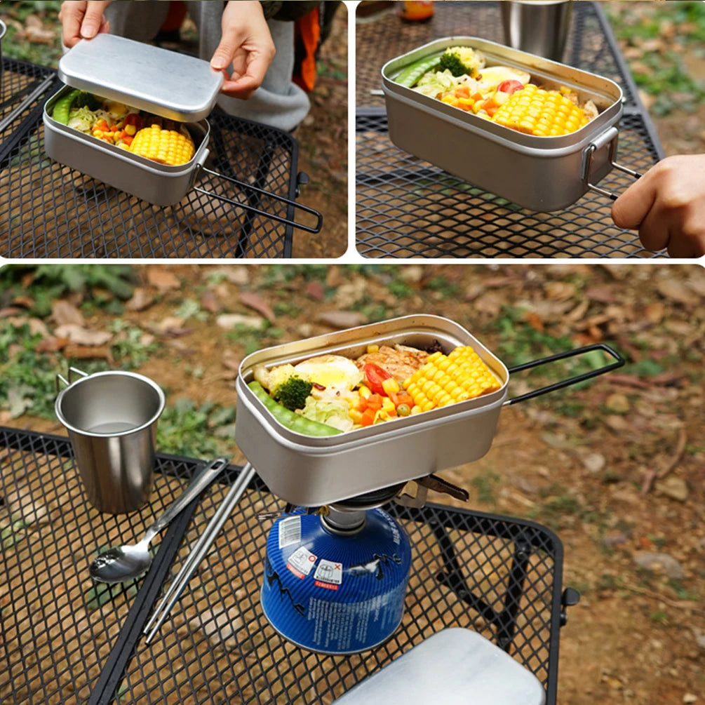 TWTOPSE Compact Camping Mess Tin Set – Multifunctional Aluminum Cookware with Folding Stove, - All you need
