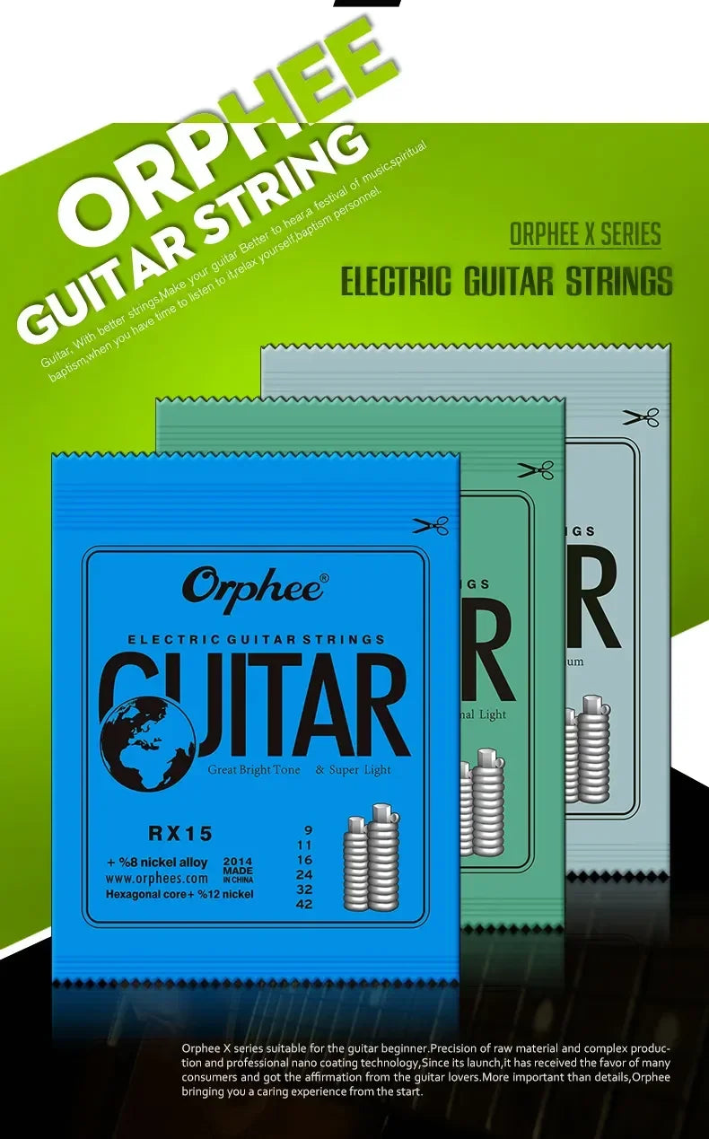 Orphee RX Series Electric Guitar Strings – Hexagonal Carbon Steel Core, Nickel Alloy Wrap | 10 Sets for Practice Use - All you need